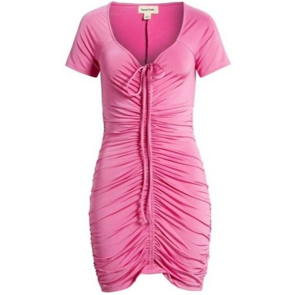OPEN EDIT Women’s NEW Ruched T-Shirt Dress Pink Rosebud | Size S